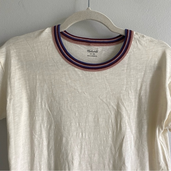 MADEWELL Cream T-shirt With Colourful Collar Size XS - Picture 3 of 10